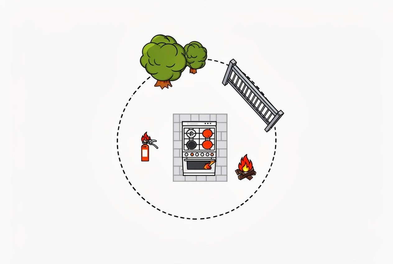 Outdoor cooking safety zone around a cooker